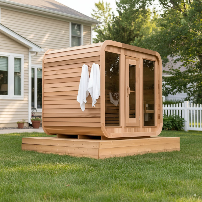 Smartmak® 4-6 Person Outdoor Wood Steam Sauna Room, Traditional Canadian Red Cedar Wooden Saunas Spa, ETL-Certified Heater, Rocks, Light, Headrest, Backrest, 195℉