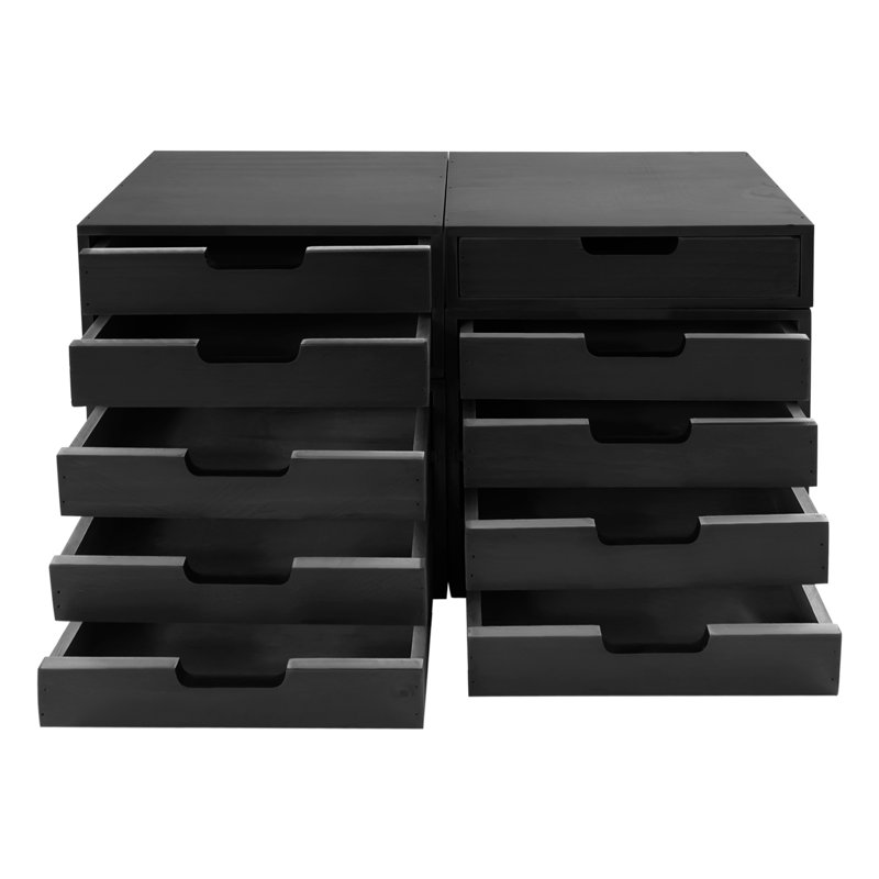Ensemble de 4 armoires à tiroirs avec rangement en bois, Noir, noir, noir, noir