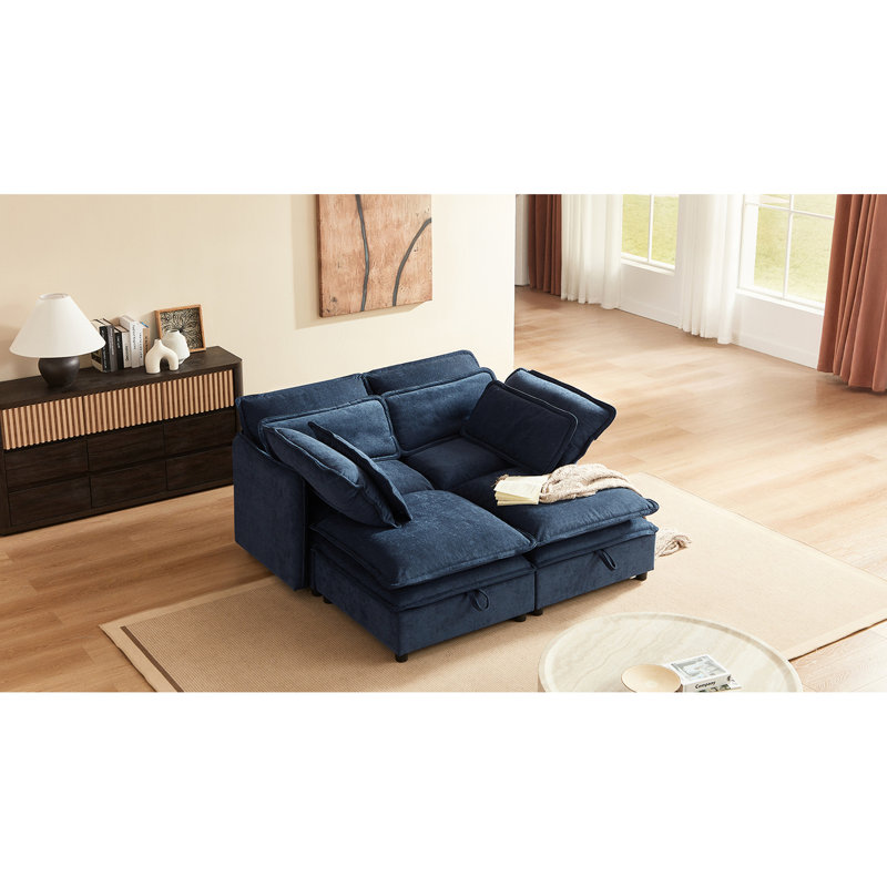 Ustyle 4 avec coussins double couche et espace de rangement - Bleu foncé utile, H 32,63 po x l 62,17 po x P 66,52 po