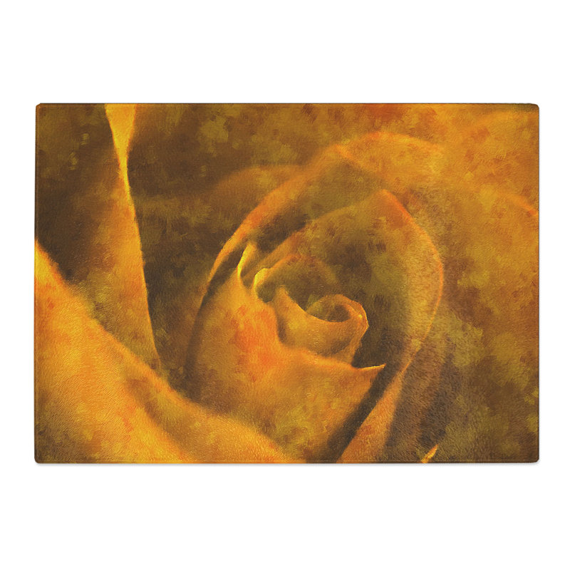Tempered Glass Golden Rose Flower Chopping Board, 28.5 cm x 39 cm