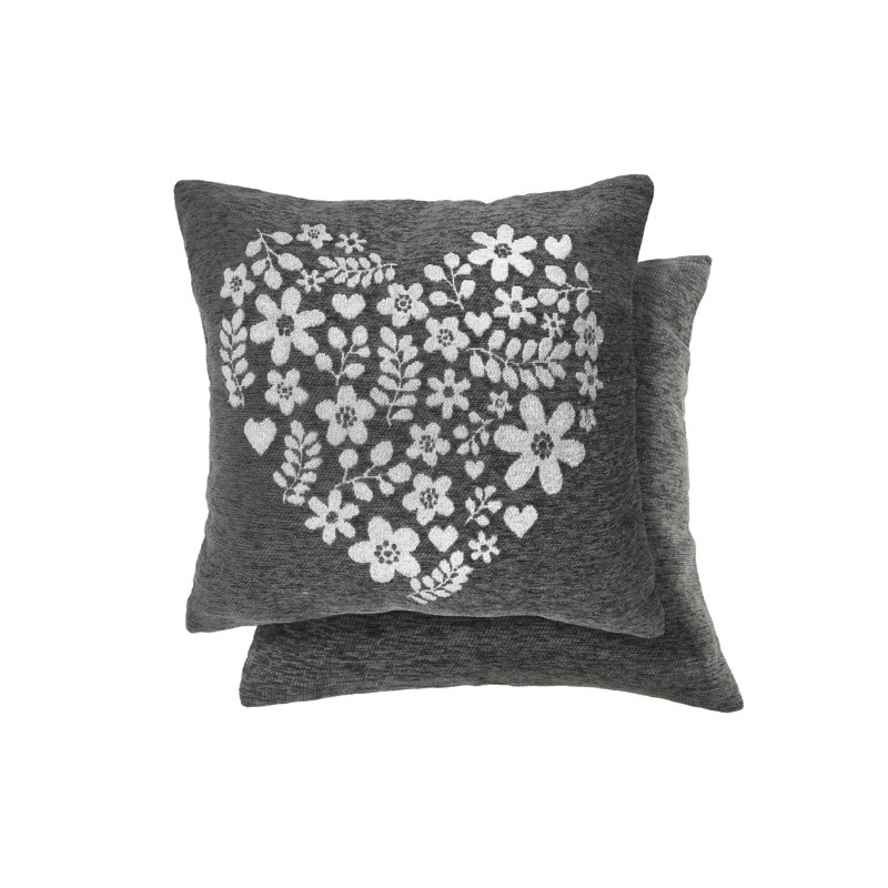 Colette Floral Square Throw Pillow Cover, Charcoal