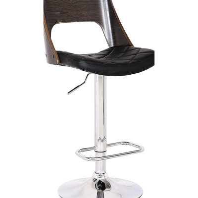 Modern Adjustable Swivel Bar Stool With Wood Back, Diamond Finish, And Black Upholstery In Weathered Oak Contemporary Upholstery, Height,