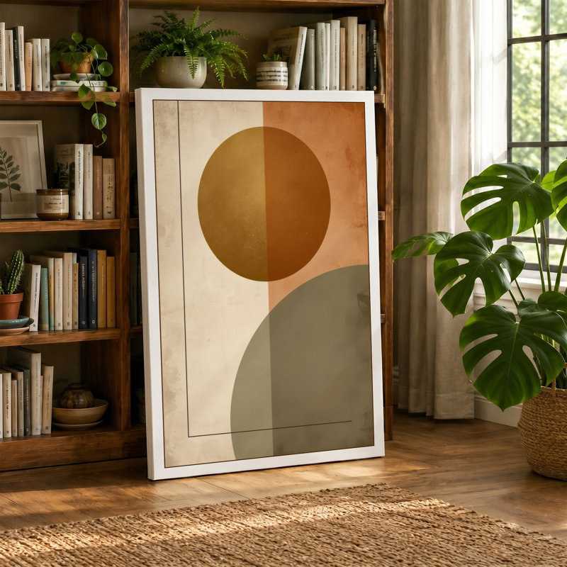 Geometric Circles Mid-Century - Wrapped Canvas, 18x12 - 45.7 x 30.5 cm, Terracotta Border