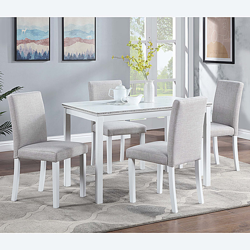 Ensemble de 4 chaises de salle à manger rembourrées avec cadre en bois massif, Blanc