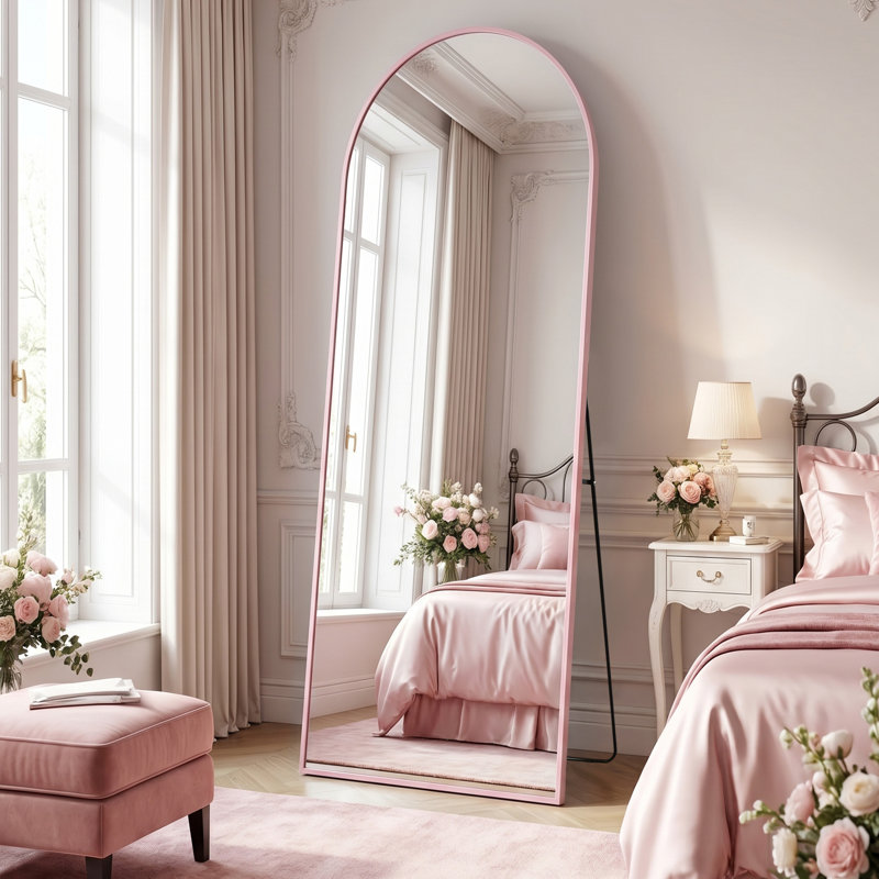 Miroir de plancher surdimensionné avec support et miroir mural, 64 po x 21 po, Light Pink