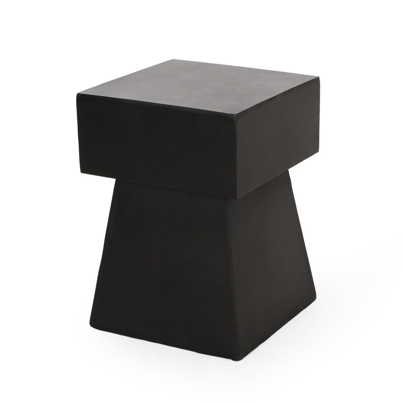 Black Side Table, Lightweight Concrete Construction, Pedestal Shape, No Assembly - 13.95in Width X 18.93in Height, Modern Table With Concrete, Required, Form Tall, Magnesium Oxide,