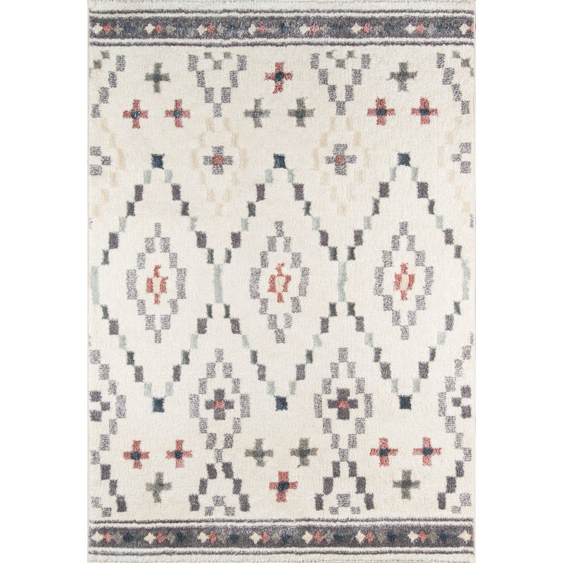 Tapis à motif géométrique ivoire Begley, Rectangle 2 pi x 3 pi