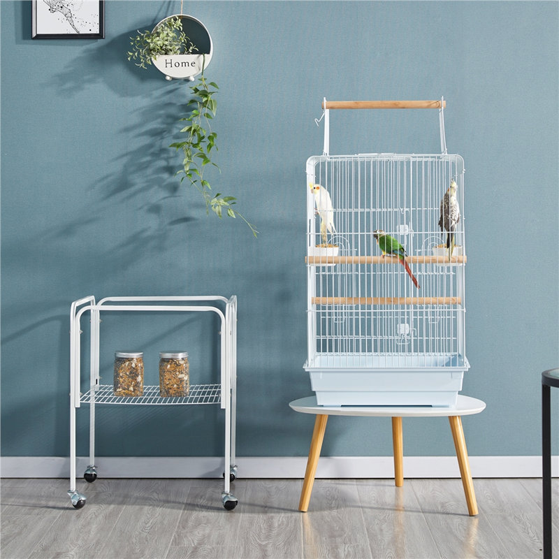 136cm Iron Play Top Floor Bird Cage with Wheels, White