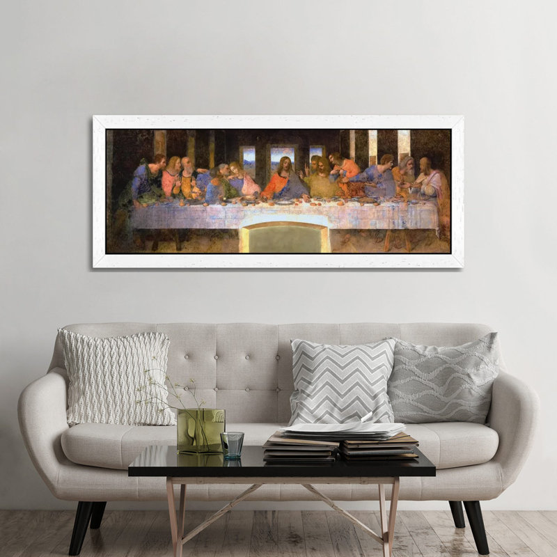 The Last Supper by Leonardo Da Vinci - Panoramic Painting on Canvas, White Framed, 121.92 cm H x 40.64 cm W