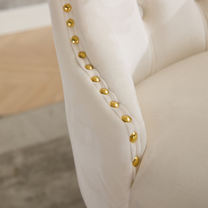 Chaises capitonnées Allena , Doré, Velours beige