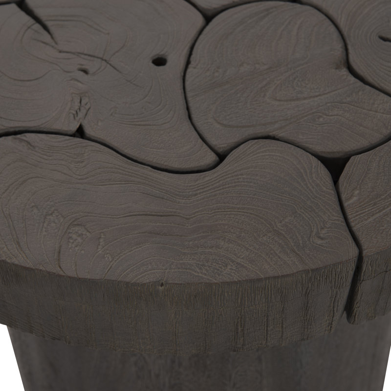 Gray Round Teak and Suar Wood End Table