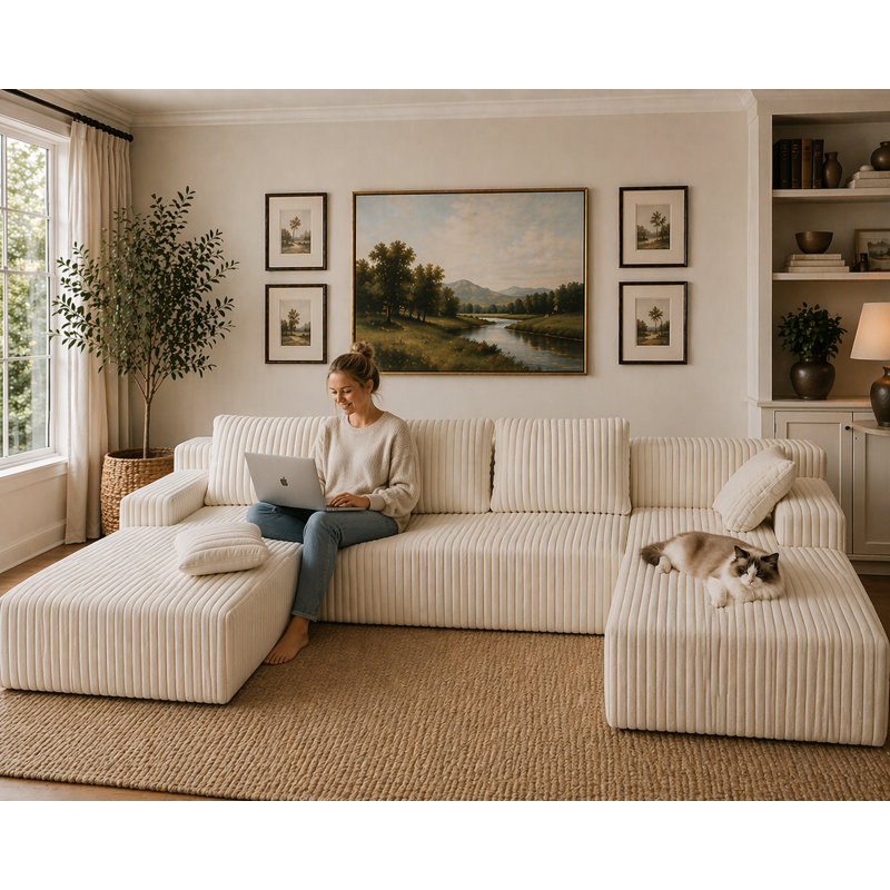 Canapé modulaire Boneless, Velours côtelé beige