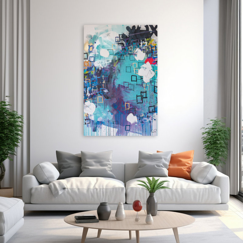 «Ticking All The Boxes - Abstract Black Blue Drips Art», H 60 po x l 40 po