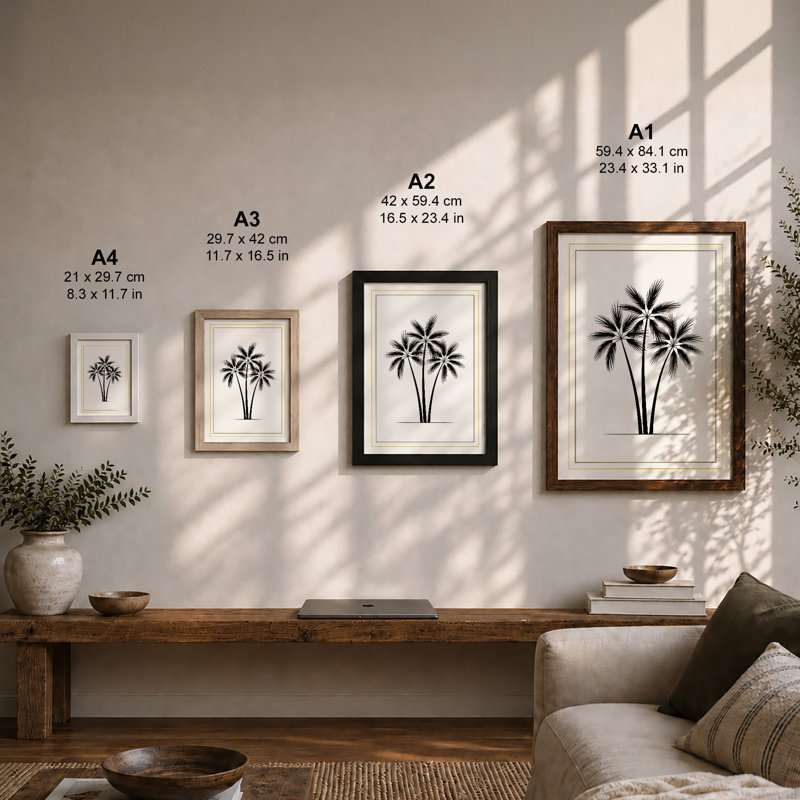 Geometric Palms Art Deco - Framed Print, A3 - 42.0 x 29.7 cm, Oak