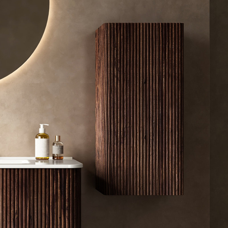 Armoire de salle de bain latérale 14 po, rayé noyer rétro, avec porte et tablette, armoire de rangement moderne 14 po, accessoire