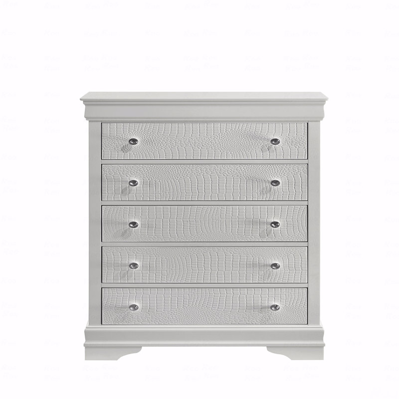 Commode à 5 tiroirs, fabrication en bois de style moderne, Blanc