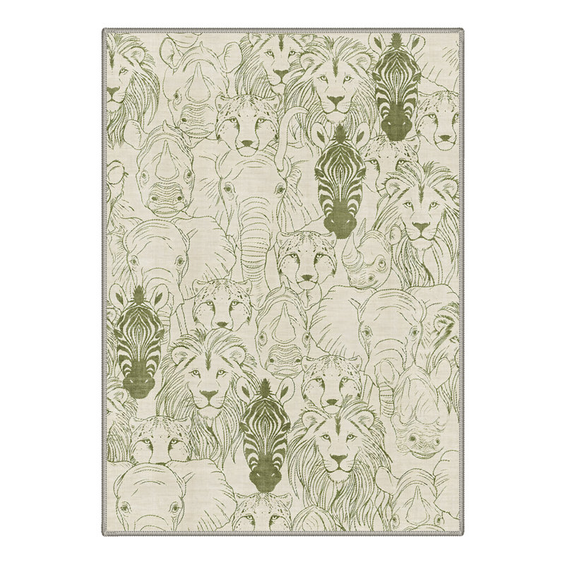 Safari Silk Animal Print Machine Washable Green / Beige Indoor Area Rug with Non-Slip Backing, Rectangle 8' x 10'