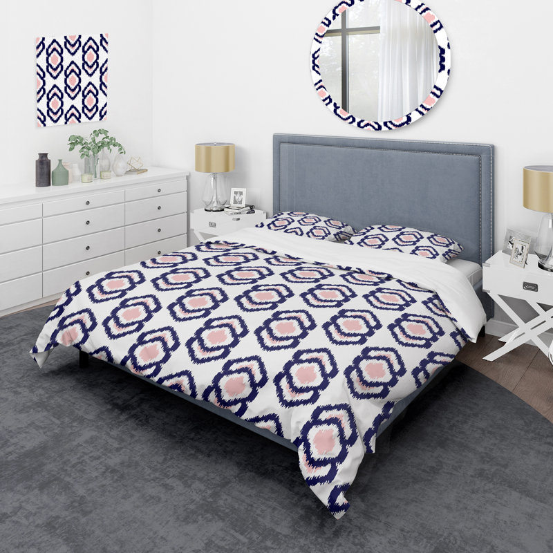 Ensemble de housse de couette rose et noir Ikat Ogee, Housse de couette simple + 1 taie décorative stan