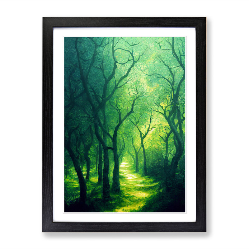 Blissful Forest - Painting, Black Framed, 36cm H x 27cm W x 2cm D, White