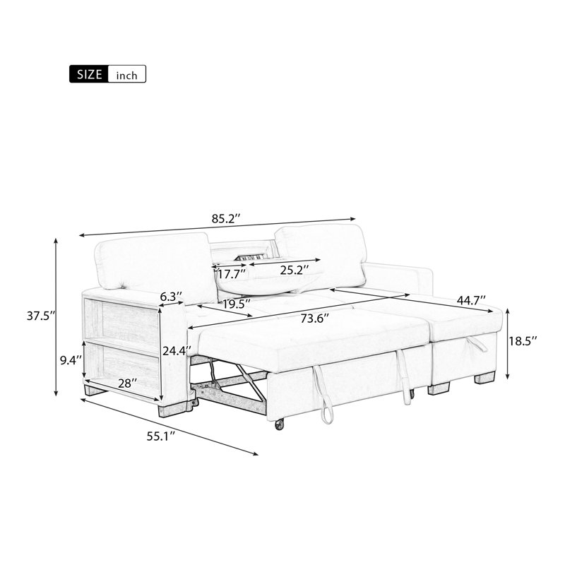 Élégant et fonctionnel chaise longue modulaire lumineuse avec support de rangement, table rabattable et chargeur USB gris