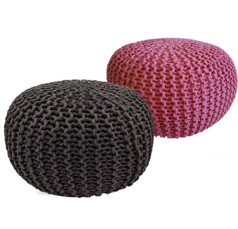 Iyana 55cm Wide Pouf Ottoman, Black/Pink