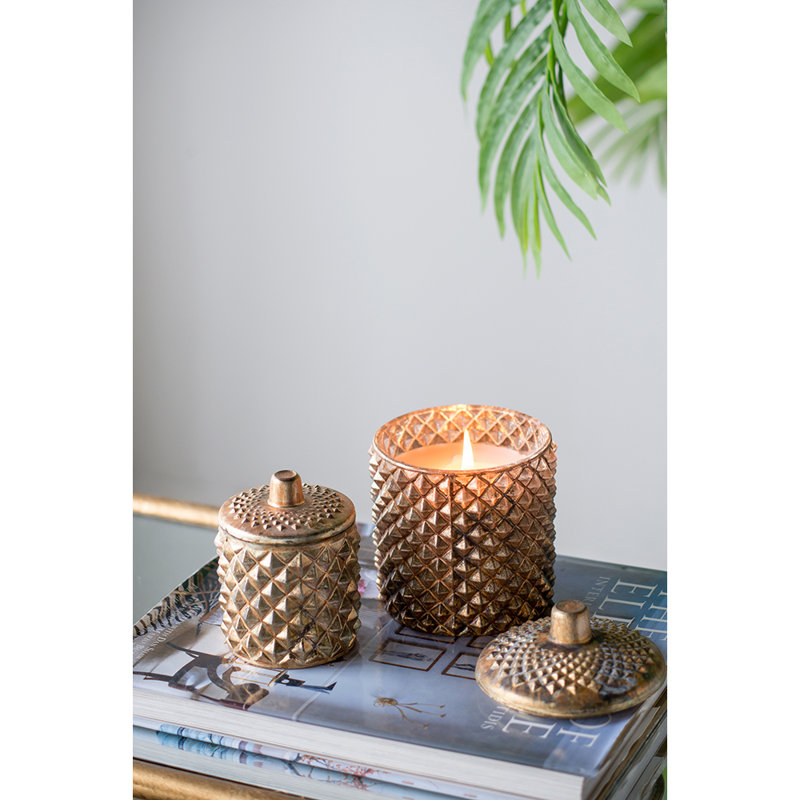 Bougie parfumée en pot avec support en verre, H 6 po x l 4 po x P 4 po