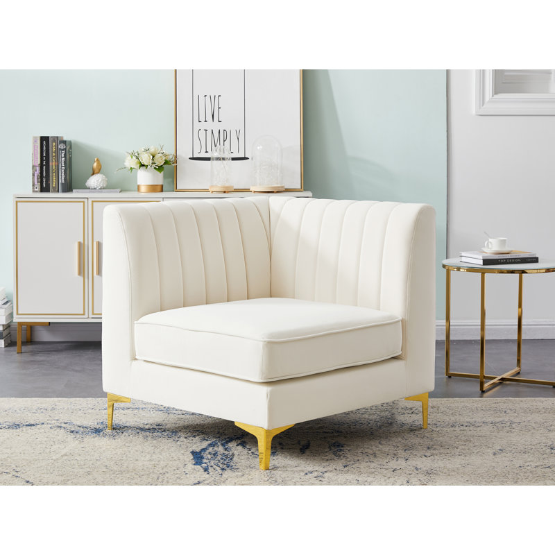 Fauteuil d'angle Enson, Velours crème