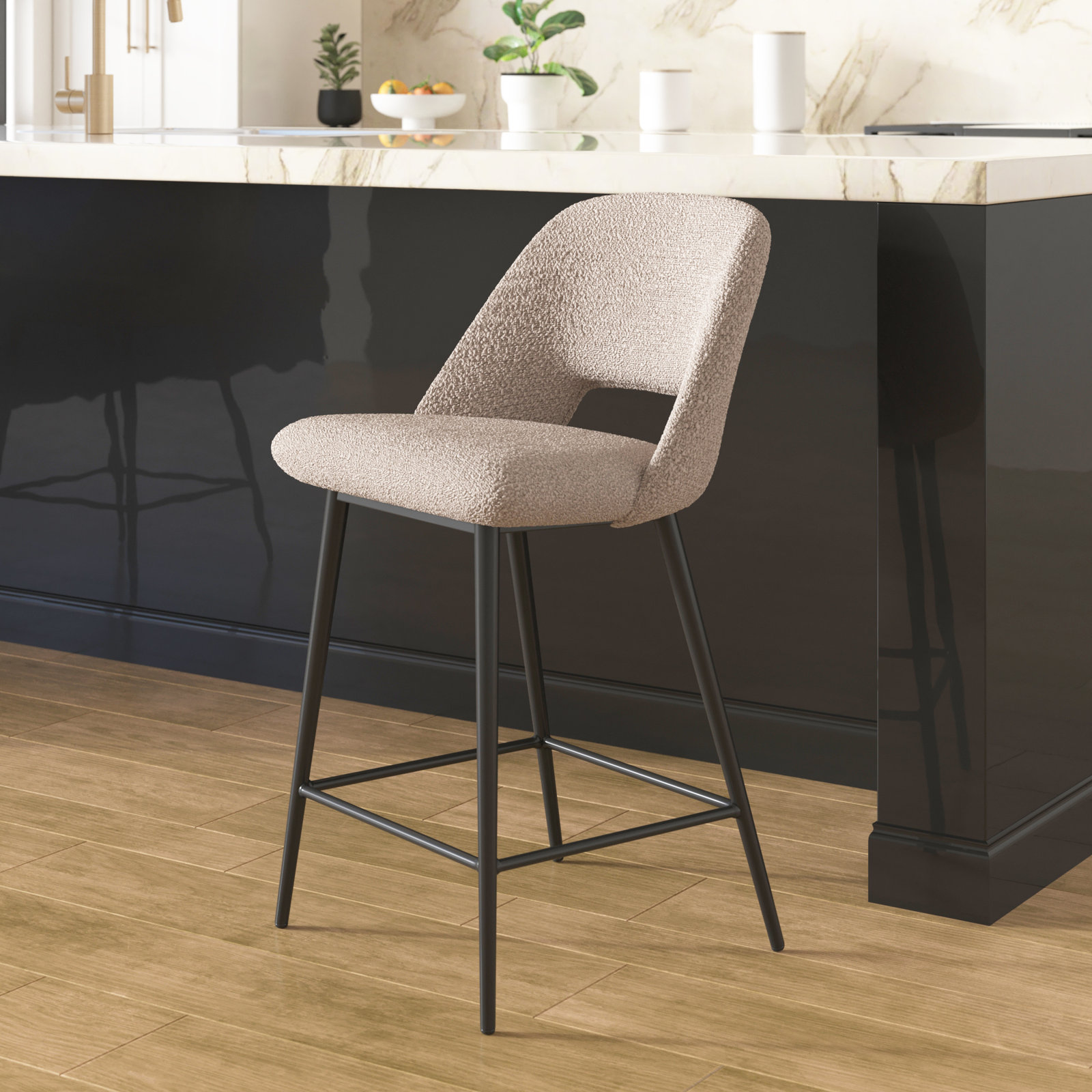 Valdez Bar Stool, Gray Boucle, Counter Height (23” Seat Height)
