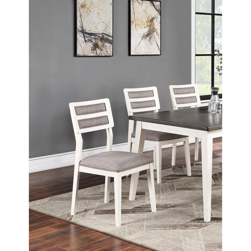 Chaises de salle à manger blanches et grises de 2, avec dossier unique et coussin rembourré pour la cuisine moderne 2 en gris,