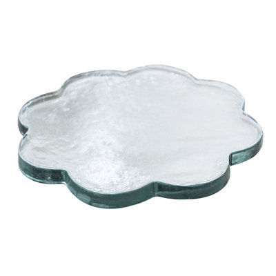 Round Pressed Glass Scalloped Cheese And Serving Board