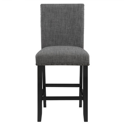 Ensemble de 2 tabourets de bar gris foncé Marian, garniture cloutée, style transitionnel, sièges confortables et élégants pour les cuisines et les bars modernes