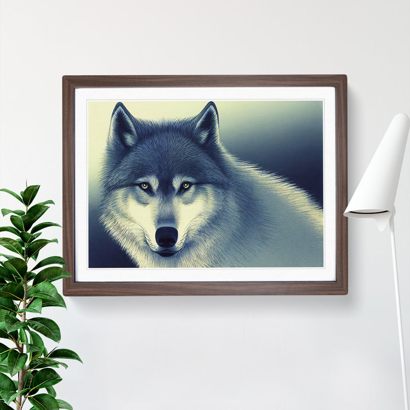 Alluring Wolf - Single Picture Frame Print, 25cm H x 34cm W x 2cm D, Walnut