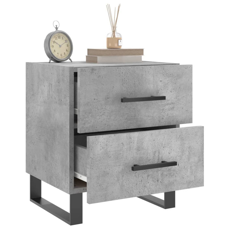 Maricrus 40cm W Iron Bedside Table, Concrete Grey