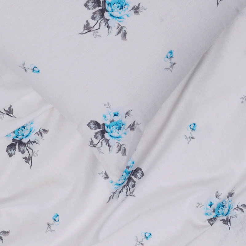 Ensemble de draps 100% flanelle de coton Colyt Floral, Très grand, Motif floral bleu