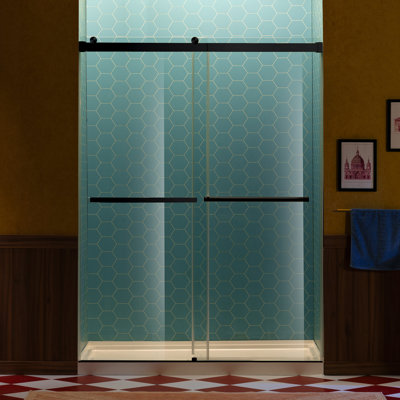 56" - 60" W X 80" H Double Sliding Frameless Shower Door With 5/16"(8Mm) Clear Tempered Glass