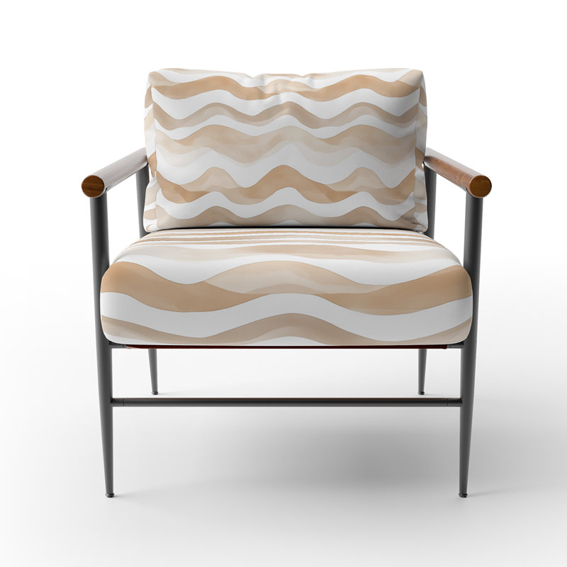 Chaise d'appoint abstraite avec accoudoirs beige neutre, Bras ronds bruns