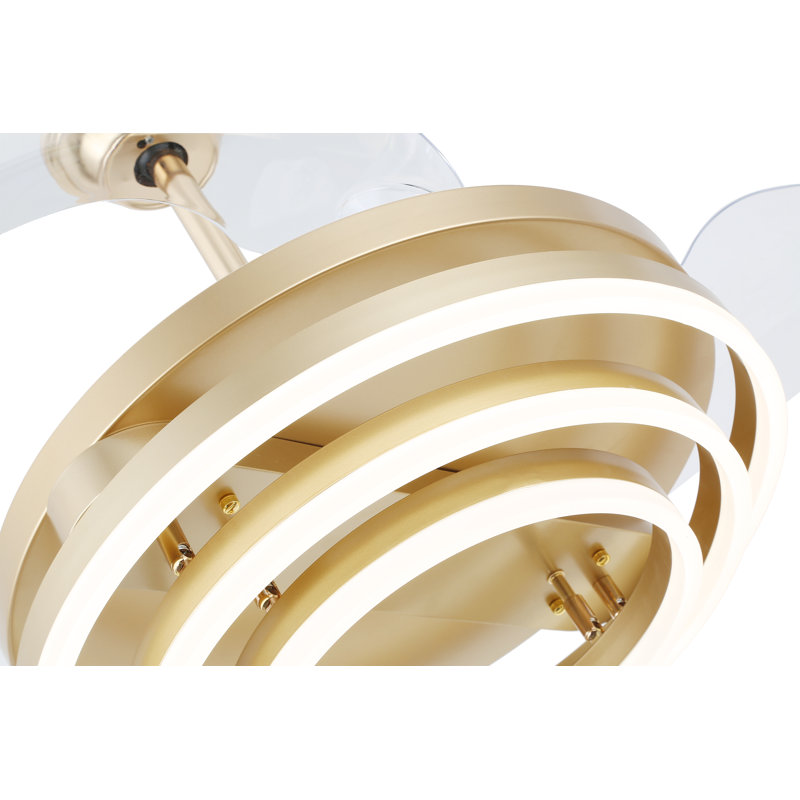 Gold Retractable LED Ceiling Fan Chandelier with Remote Control
