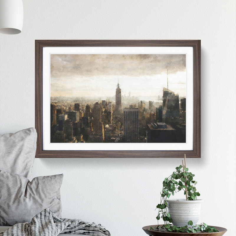 New York Skyline Vol.5 - Picture Frame Graphic Art, 48cm H x 65cm W x 2cm D, Walnut Framed