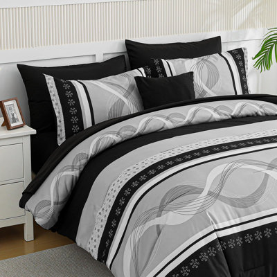 8 Piece Boho Patchwork Striped Comforter Set Soft Microfiber Bedding Set for All Season