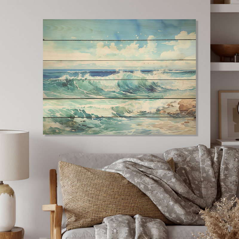 Océan Infinity Dreamscape - Minimalisme, art mural sur bois de pin naturel, H 30 po x l 40 po