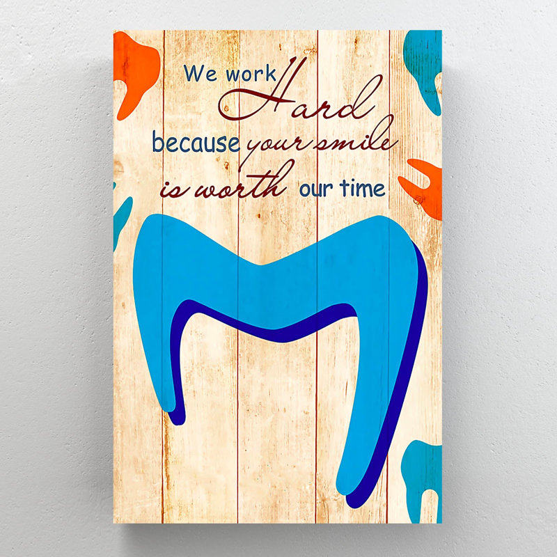 Citation sur le travail d'équipe - Nous travaillons dur parce que votre sourire est notre temps - 1 pièce, impression d'art graphique rectangulaire sur toile tendue
