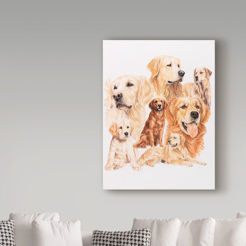 Adelphi «Golden Retriever Collage», reproduction de peinture à l'huile sur toile tendue, H 19 po x l 14 po