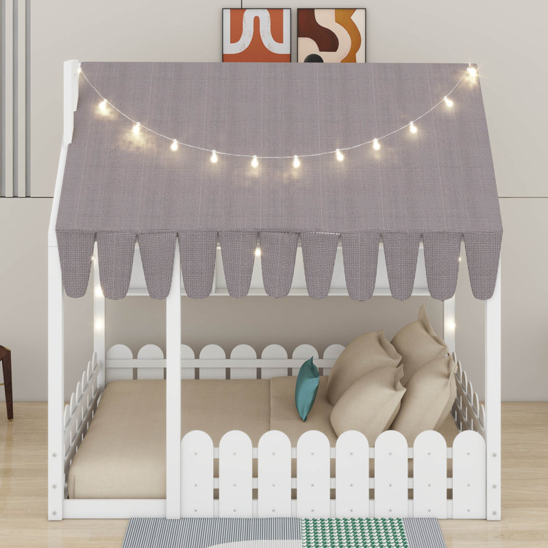 Lit en bois Montessori House, Lit double, Blanc