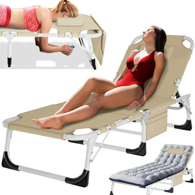 5-Position Adjustable Folding Tanning Lounge Chair With Face Hole, Portable Outdoor Sunbathing Chaise For Pool, Beach, And Patio