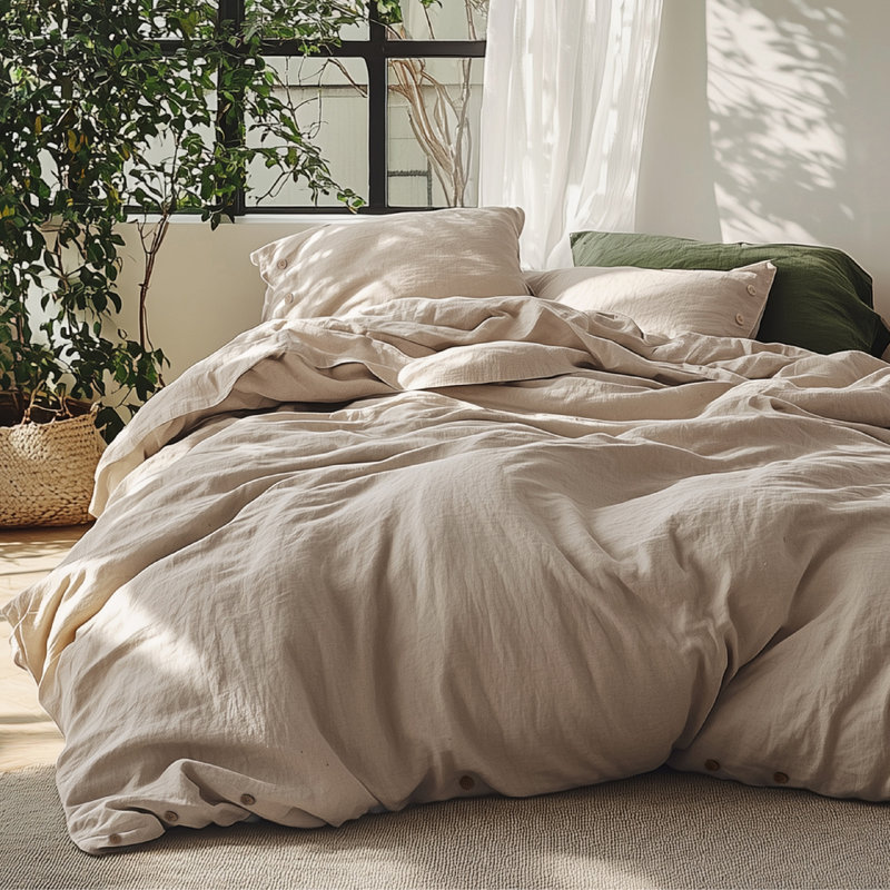 Bedsure Linen Cotton Blend Duvet Cover Set, Queen Duvet Cover + 2 Standard Pillowcases, Khaki