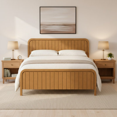 Wood Platform Bed Frame, Queen/King Size, No Box Spring Needed