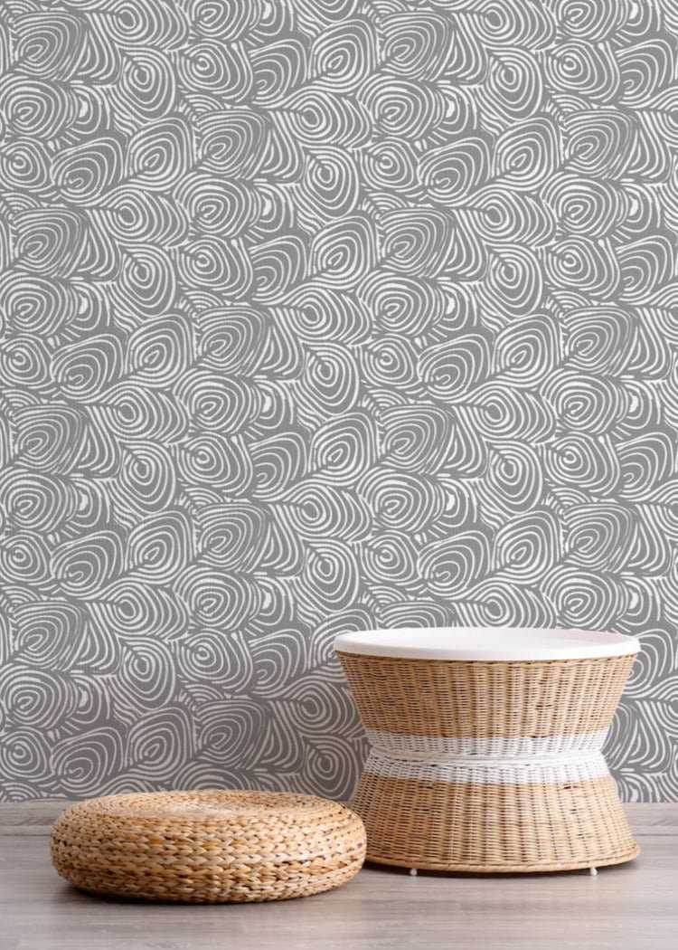 Lomé Wallpaper Roll, Charcoal, Paper, Non-pasted