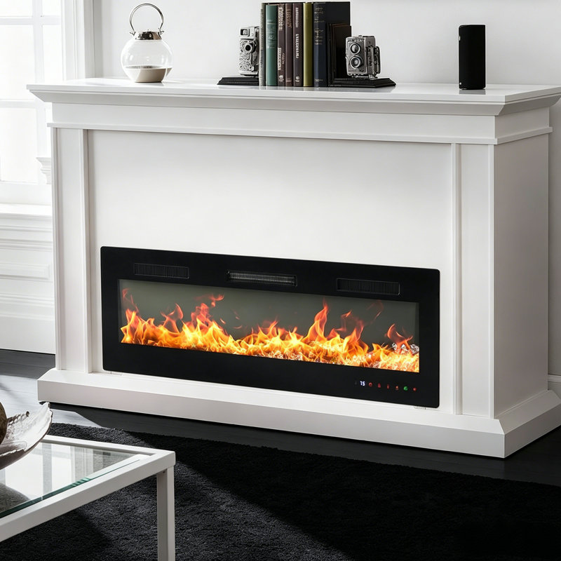 Chaufferette électrique encastrée et murale avec télécommande, 13 couleurs de flamme, protection contre la surchauffe, 5100 BTU