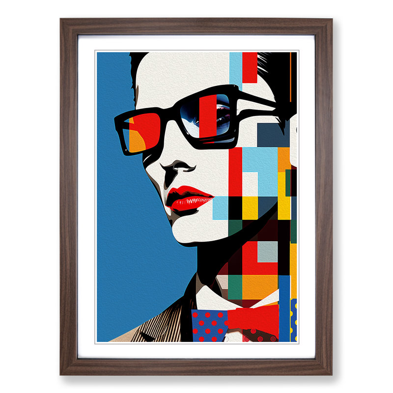 Man Pop - Single Picture Frame Print on Wood, 64cm H x 46cm W x 2cm D, Walnut Framed