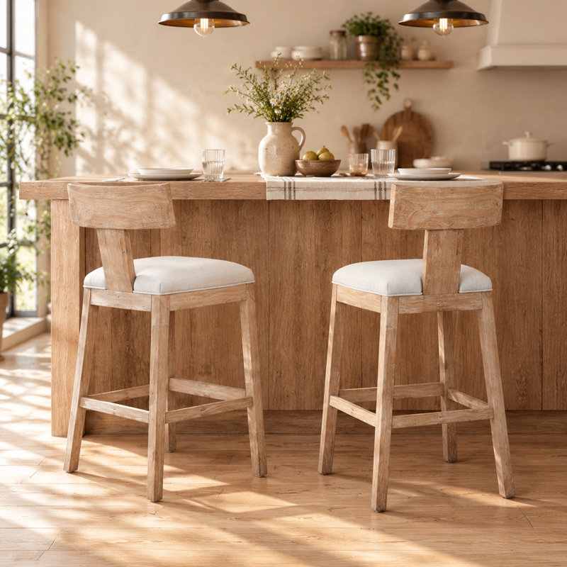 Ensemble de 2 tabourets de comptoir 26,5 po, tabourets de bar rembourrés à hauteur de comptoir avec dossier confortable, structure en bois d'hévéa massif, dossier, repose-pieds et tabourets de bar